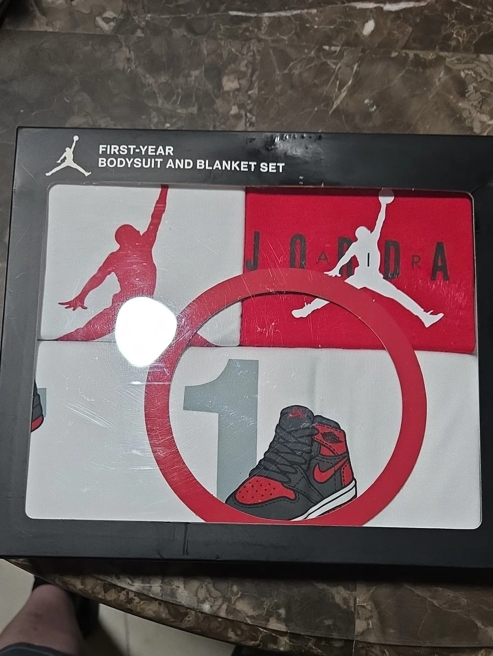 Nike Jordan First-Year Bodysuit & Blanket Set - Red, White, Black